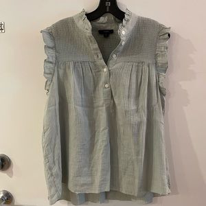 J Crew smocked top in mint green, size M